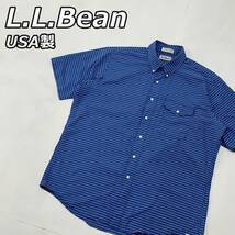 80年代頃【L.L.Bean】USA製 エルエルビーン ビッグサイズ 格子 チェック柄 半袖 ボタンダウン シャツ 80s ビンテージ 青色 ブルー_画像1