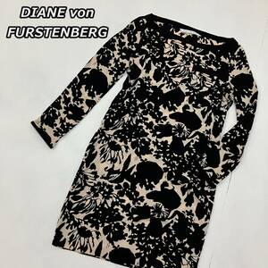 【DIANE von FURSTENBERG】ダイアンフォンファステンバーグ 花 草 フラワー リーフ ワンピース バスク 長袖 ひざ下丈 416-146012