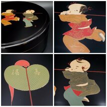 【宝蔵】輪島塗 塗師/清斎 蒔絵師/静峰 合作 黒塗 内乾漆 唐子 茶櫃 径約33㎝ 煎茶道具 天然木 漆塗り 漆芸 漆器 共箱_画像7