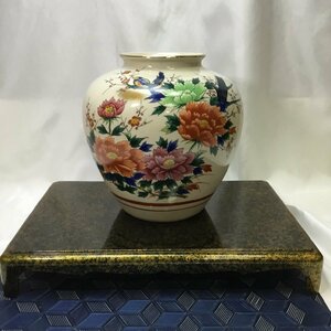 【現状保管品/CSH】九谷焼 壺 花瓶 金彩色絵 工芸品 花器 花入 フラワーベース 色絵 花柄 花入 花生 花活 壷 壺 華道具 置物 HA0701