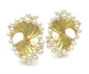 [ green shop pawnshop ] rice field cape (tasaki*TASAKI) pearl * diamond earrings K18YG[ used ]