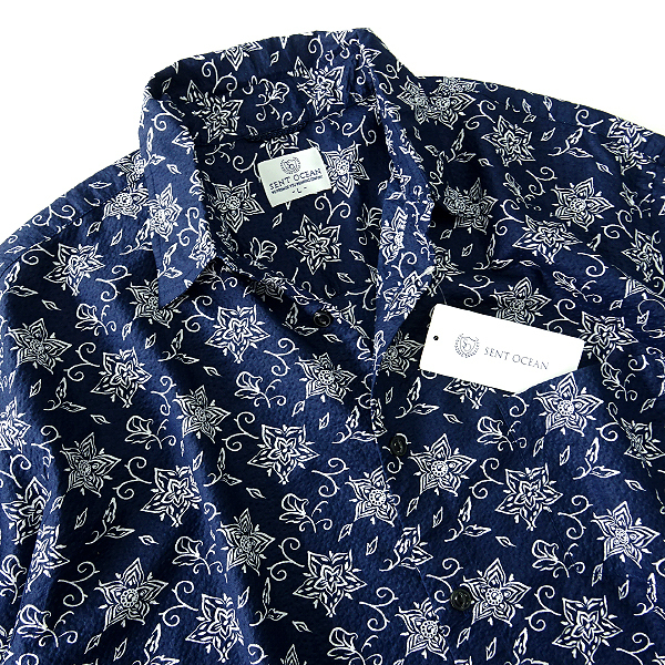 新品 セントオーシャン フラワー プリント シアサッカー 半袖 シャツ L