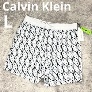 LサイズCalvin Kleinカルバンクライン新品 海パン水着 白総柄デカロゴ