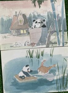  Ghibli Panda ko Panda 2 pieces set B Miyazaki . sketch cut pulling out illustration postcard poster STUDIO GHIBLI HAYAO MIYAZAKI