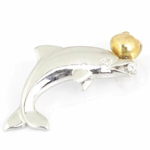  beautiful goods [USED] Pt900/K18 dolphin motif pendant top diamond 0.035ct 5.4g