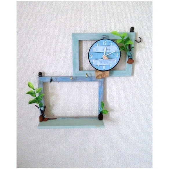 Handmade ☆ Marine ☆ Wall clock ☆ Integrated with accessories and key hook ☆ Comes with a small item holder, Table clock, Wall clock, Wall clock, wall clock, analog