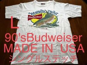 90's vintage Budweiser Tシャツ　バドワイザー　レインボートラウト　古着　ヴィンテージ Tee