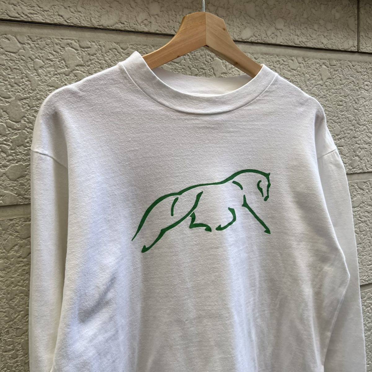 80s 90s USA製 白 長袖Tシャツ ロングTシャツ ロンT 馬 アニマル
