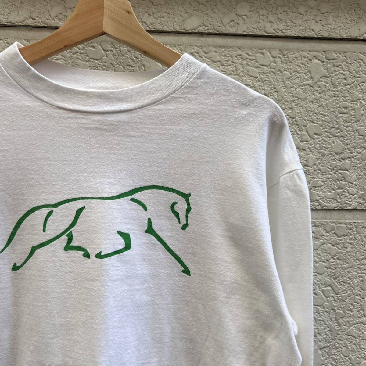 80s 90s USA製 白 長袖Tシャツ ロングTシャツ ロンT 馬 アニマル