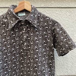 70s USA old clothes Sears Jaguar do weave pattern total pattern polo-shirt pull over short sleeves shirt sia-zROEBUCK building America old clothes vintage Vintage 