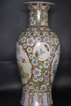 【友】旧家蔵出 陶磁器 景徳鎮製 色絵 花鳥唐草図 花入 花瓶 高さ62cm 中国古玩 唐物 中国美術_画像2