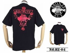 【送料無料! 28%FF】BRONZE AGE ブロンズエイジ ワイドシュルエット 刺繍＆プリント ポケットTシャツ BZ-04 BLACK/PINK_Mサイズ