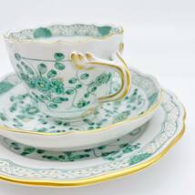 Meissen インドの華 マイセン カップ&ソーサー トリオ グリーン 1級品_画像4