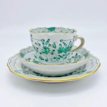 Meissen インドの華 マイセン カップ&ソーサー トリオ グリーン 1級品_画像2