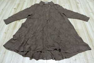 ◆ SAINTGRACE 麻混 ロングシャツ ジャケット ◆ ロングジャケット ブラウン系 レース素材 日本製 シアー ロングブラウス ◆ USED ◆