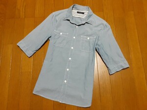 レイジブルー RAGE BLUE シンプル 両胸ポケット付き ７分袖シャツ Ｍサイズ