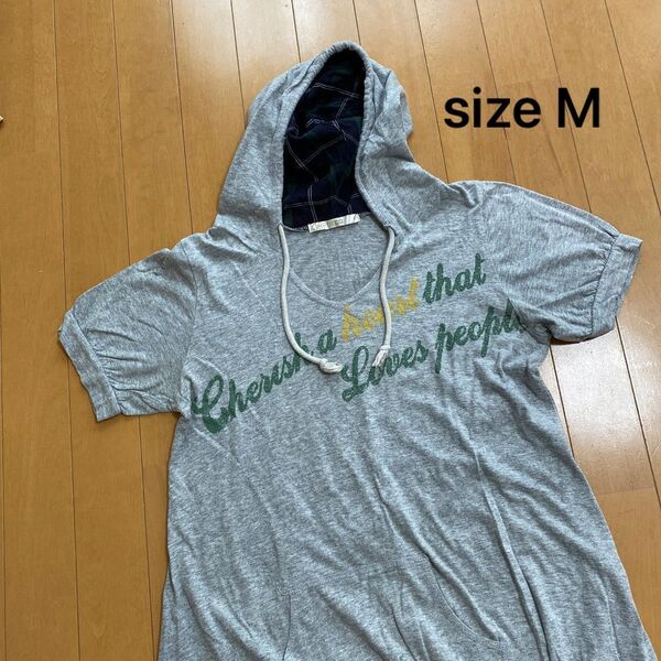 グレー 半袖パーカーTシャツ