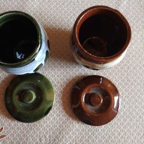 インテリア　陶器　小瓶　小物入れ　茶色 & 緑