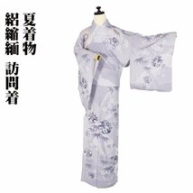 絽縮緬 友禅訪問着 正絹 花丸紋 ki23054 新品 トールサイズ 夏着物 盛夏 LLサイズ レディース シルク 7月8月シーズン 送料込み_画像1