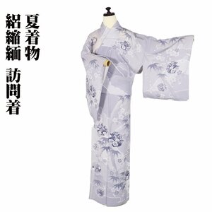 絽縮緬 友禅訪問着 正絹 花丸紋 ki23054 新品 トールサイズ 夏着物 盛夏 LLサイズ レディース シルク 7月8月シーズン 送料込み