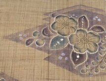 訪問着用 麻 袋帯 正絹 茶色 辻が花 Mサイズ F6421 美品 夏帯 盛夏 単衣 レディース シルク 6月7月8月9月シーズン 送料込み_画像3