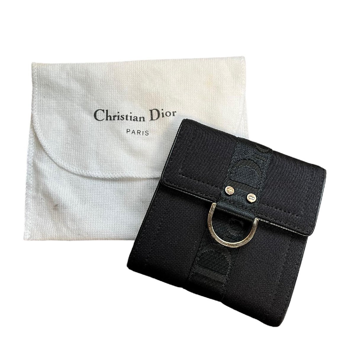 Christian Dior トロッターロゴプレート 折財布 ブラック レザー