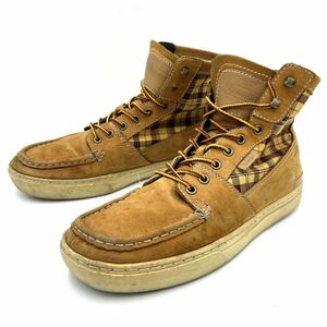 B @ 人気モデル '履き心地抜群'『Timberland ティンバーランド』チェック柄 切り替え LETHER ハイカット スニーカー US8.5 26.5cm 73194