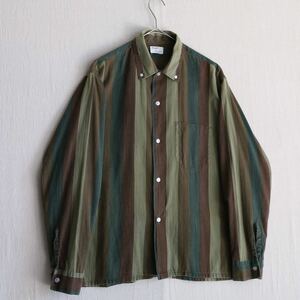 60s USA vintage ボックス シャツ / M コットン ブラウン グリーン ストライプ オープンカラー ビンテージ T3-07037-9519