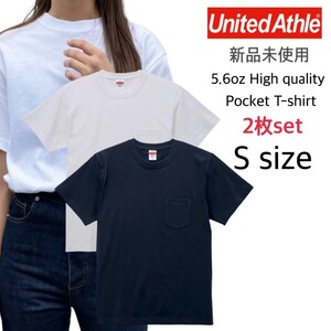 新品 ユナイテッドアスレ ポケット付 ハイクオリティー Tシャツ 白 ネイビー S 2枚セット United Athle 500601