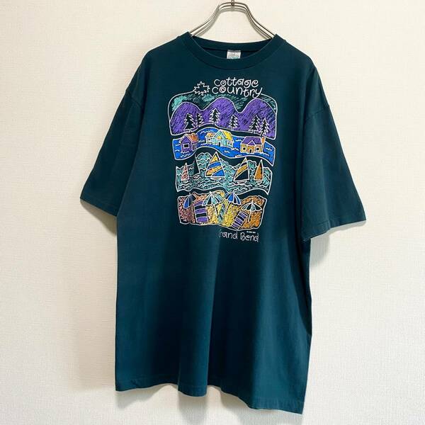 カナダ製　1991年製　半袖　Tシャツ　ヴィンテージ　シングルステッチ　プリント　Lサイズ　90年代　古着 【J857】