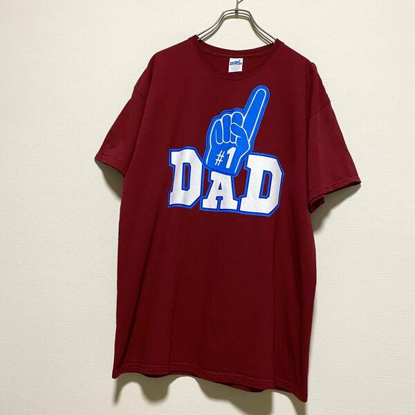 アメリカ古着　DAD　#1 半袖　Tシャツ　大判プリント　ボルドー　XLサイズ　ビッグサイズ　ゆるだぼ　コットン　【J927】