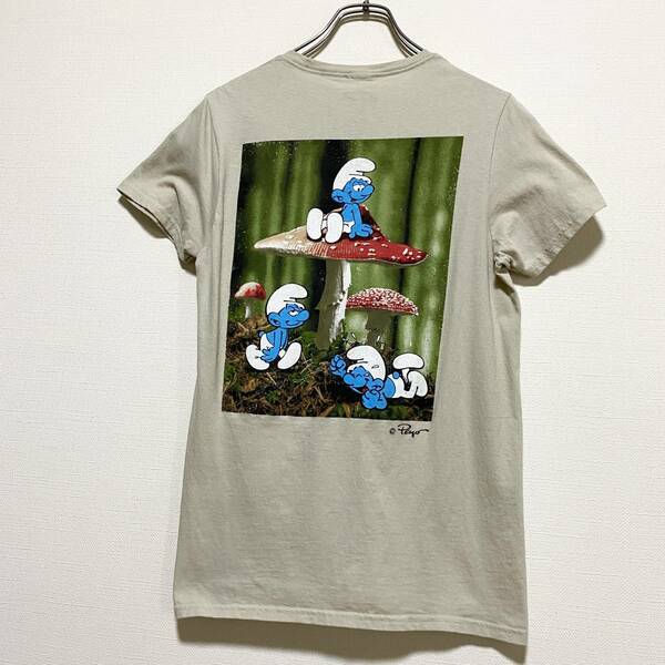 アメリカ古着　THE SMURFS スマーフ　半袖　Tシャツ　ビッグプリント　Sサイズ　コットン　アースカラー　【J976】