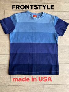made in USAブルーグラデーションパネルボーダーT