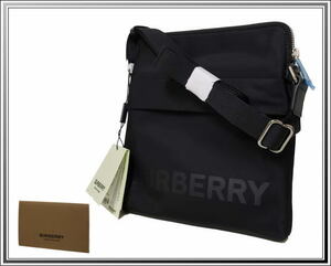 * unused as good as new super-beauty goods BURBERRY/ Burberry nylon diagonal .. shoulder bag Logo print 80522531 black carriage and tax included!