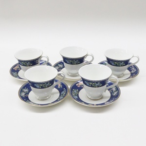  WEDGWOOD ウェッジウッド ブルーサイアム カップ＆ソーサー 5客セット コーヒーカップ ティーカップ 黒壷マーク 金彩 洋食器 BLUE SIAM