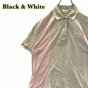 Black&White ブラックアンドホワイト　半袖ポロシャツ　ピンク×グレー　刺繍　レディース　Mサイズ　【AY1223】