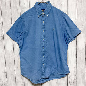 ラルフローレン Ralph Lauren INDIGO OXFORD インディゴ オックスフォードシャツ 半袖シャツ メンズ ワンポイント Mサイズ 3‐501
