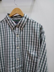 ★F057 CHAPS チャップス 長袖シャツ チェックシャツ ラウンドシャツ サイズXXL 白・緑チェック 