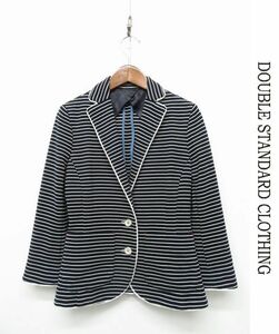 F320/美品 DOUBLE STANDARD CLOTHING テーラードジャケット ブレザー マリンボーダー パイピング 2つボタン 背抜き 36 S 濃紺 白