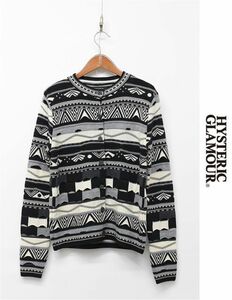 HGA-U205/ beautiful goods HYSTERICS HYSTERIC GLAMOUR 3D knitted cardigan k Lazy pattern total pattern stretch wool M~L black / sweater 