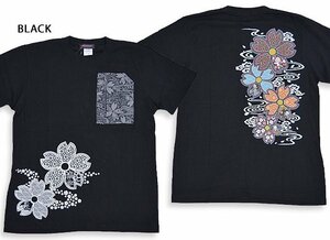 春夏秋冬インクジェット半袖Tシャツ◆CHIGIRI ブラックXXLサイズ CHS55-651 ちぎり チギリ 和柄 和風