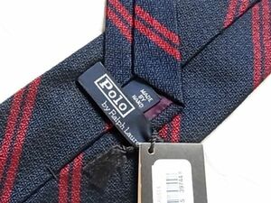  unused goods USA America made Polo Ralph Lauren Polo by Ralph Lauren necktie navy blue color navy red color red group stripe pattern lustre wide wide width dent convex 