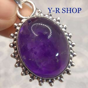  natural stone * gloss . amethyst. antique style pendant top * lady's men's necklace silver 925 stamp color stone ethnic India 