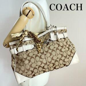 ■美品■ COACH コーチ シグネチャー レザー ショルダーバッグ スカーフ付