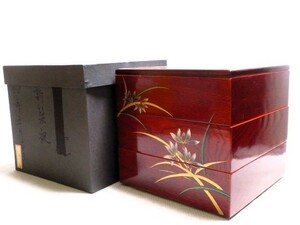 重箱 本重三段 木製漆器 漆塗 蘭蒔絵 紙箱