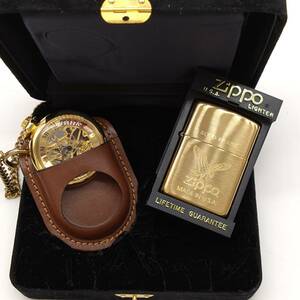 新品 懐中時計 レザーカバー ZIPPO オイルライター 95年製 ビンテージ Brandnew vintage American Classic eagle gold Genuine Leather 