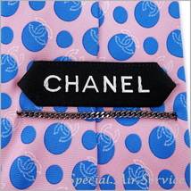 CHANEL シャネル ネクタイ プリント ドット ココマーク ピンク×ブルー_画像6