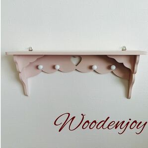 ハートスモーキーピンクシェルフ棚 ハンドメイド飾り棚 pink antique shelfの画像1