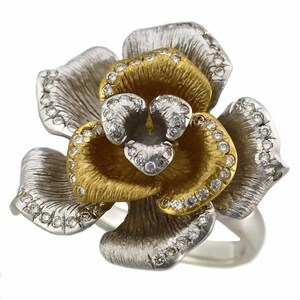  diamond (0.64ct) flower motif ring 750 K18 WG YG white gold yellow gold Japan size approximately 9 number #49 judgement document 21670910