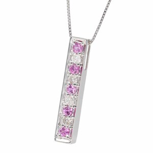 ダイヤモンド(0.21ct) ピンクサファイア(0.33ct)ペンダント ネックレス 40cm 750 K18 WG ホワイトゴールド 鑑別書